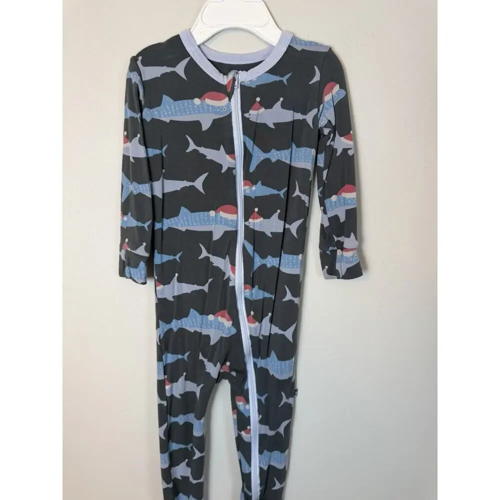 kickee pants bamboo santa shark footie pajamas size 2T
